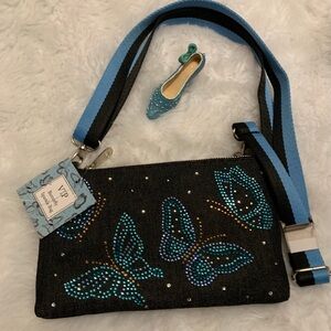 BRIGHTON VIP black denim Sparkle Butterfly crossbody bag NWT